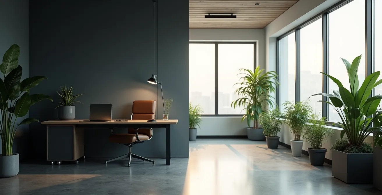 Contraste visuel entre environnement de travail oppressant et espace professionnel épanouissant