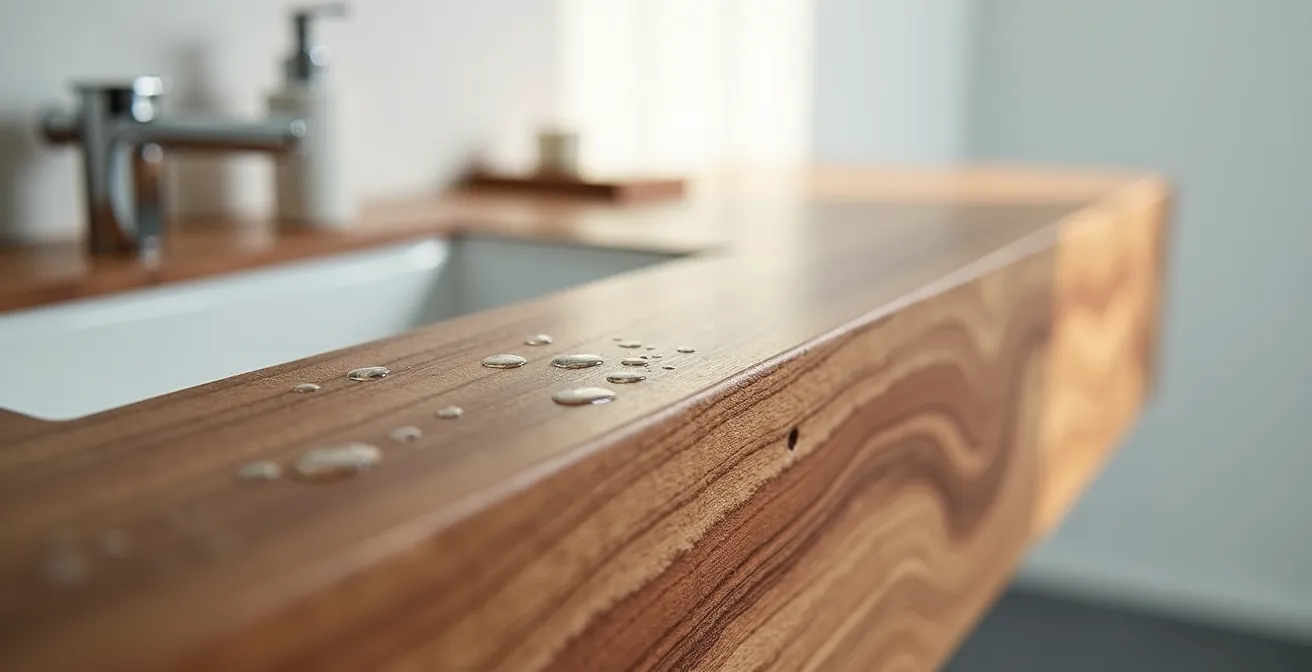 Meuble vasque suspendu en bois massif suisse avec finition artisanale