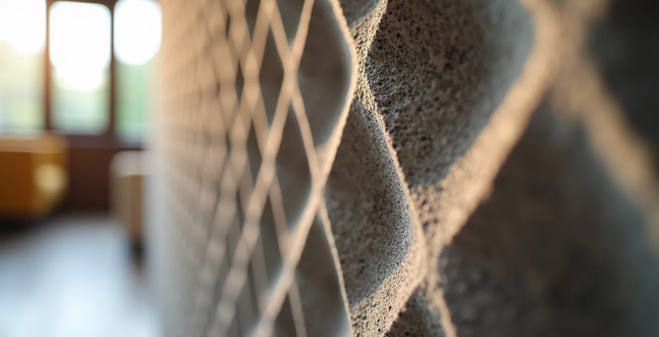 Détail macro de panneau acoustique design intégré dans un salon