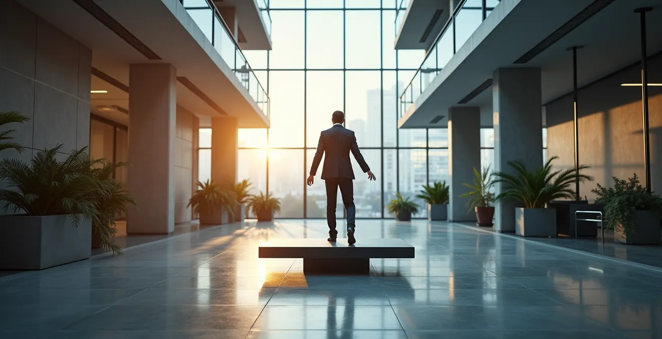 Personne jonglant métaphoriquement entre deux sphères d'activité professionnelle