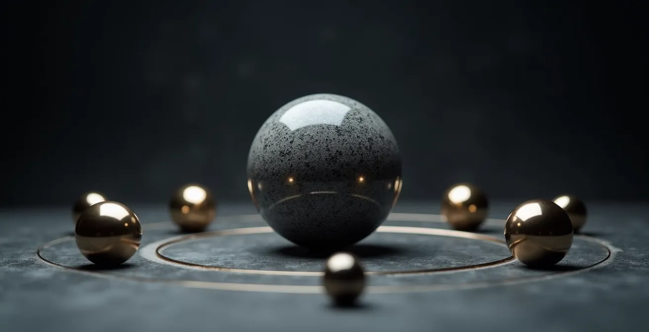 Visualisation métaphorique d'une stratégie d'investissement avec éléments centraux et périphériques