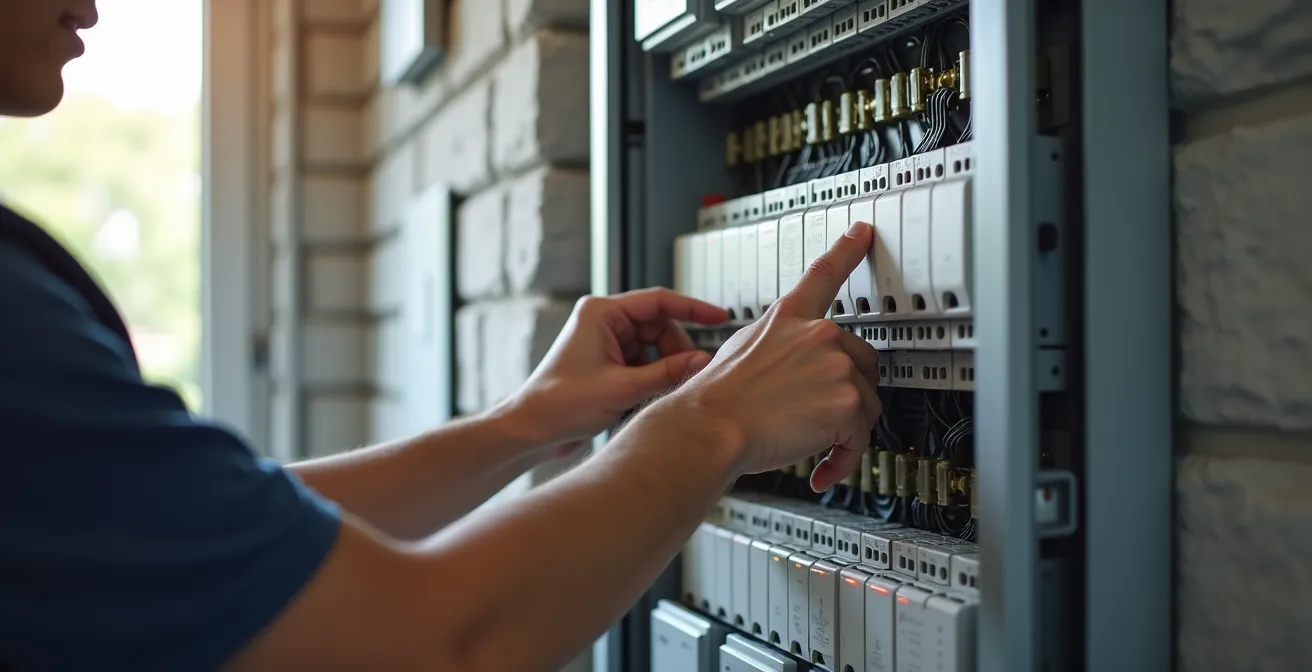 Vue d'ensemble d'un tableau électrique moderne avec modules domotiques dans une maison suisse